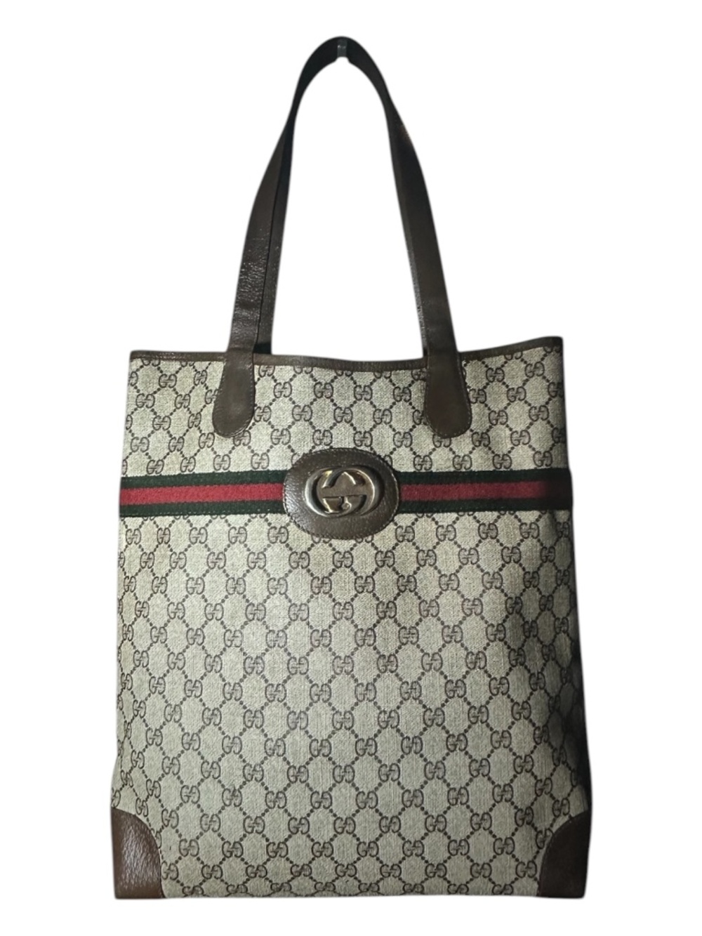 Gucci Sherry Line Brown/Beige GG Green & Red Tote Bag